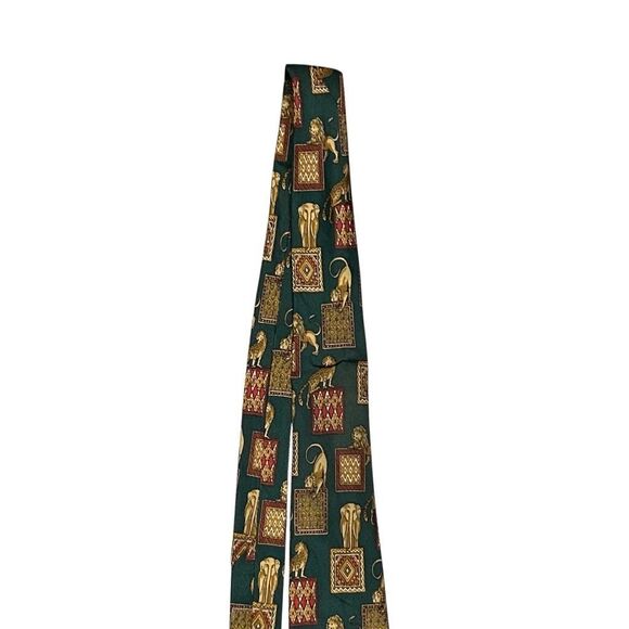 Salvatore Ferragamo Mens Green Lion Lioness Designer Silk Neck Tie Luxury - Picture 2 of 13